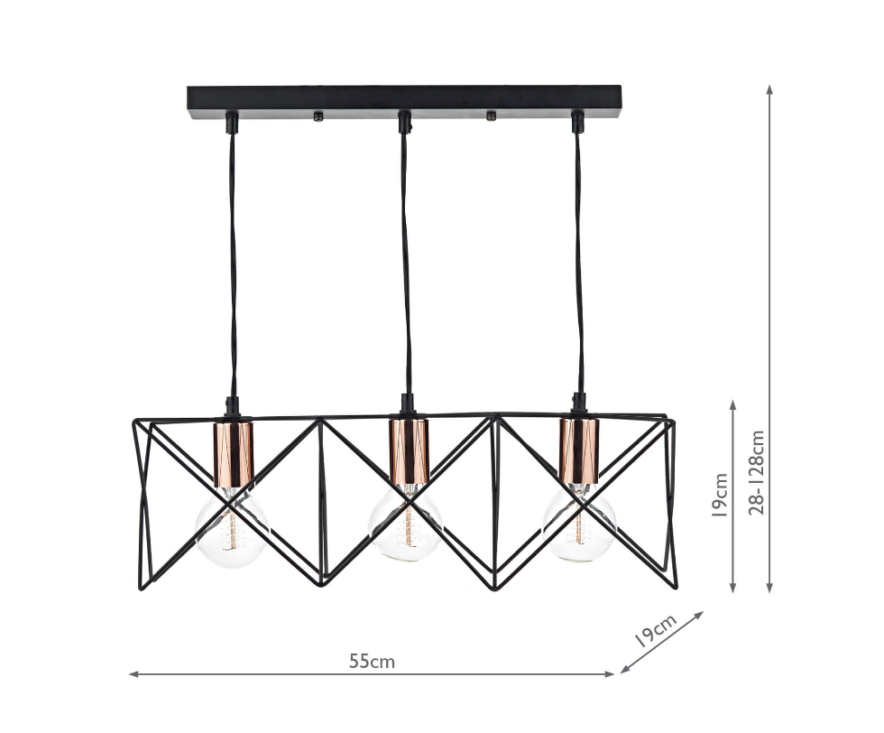 Hailes 3 Light Bar Pendant Black And Copper - ID 9380