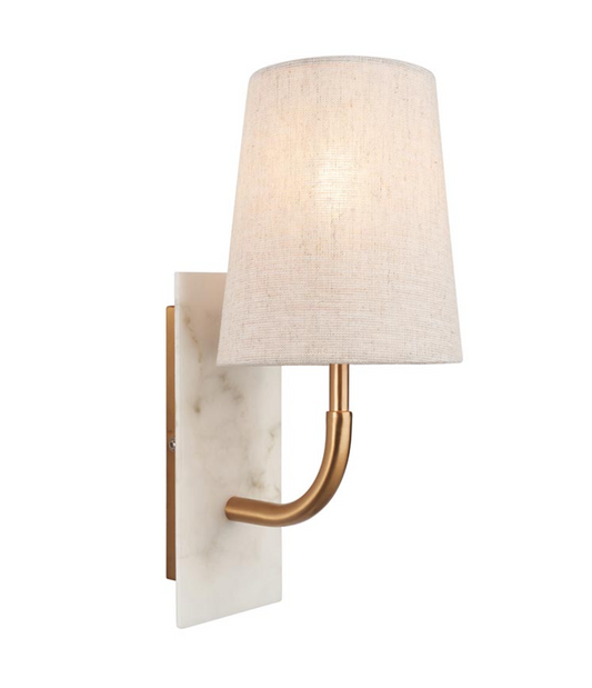 MBL Brass & Marble Wall Light With Tapered Linen Shade - ID 13524