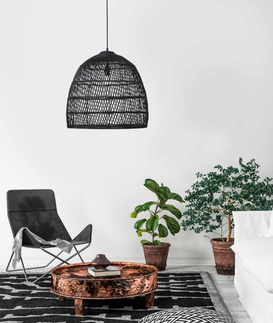 DEST Black Rattan Dome Pendant - ID