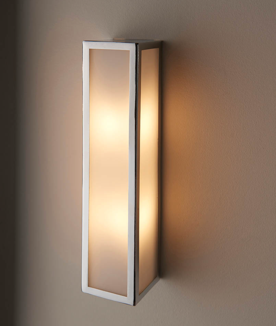 Contemporary Chrome Box Wall Light with Frosted Glass - ID 13547