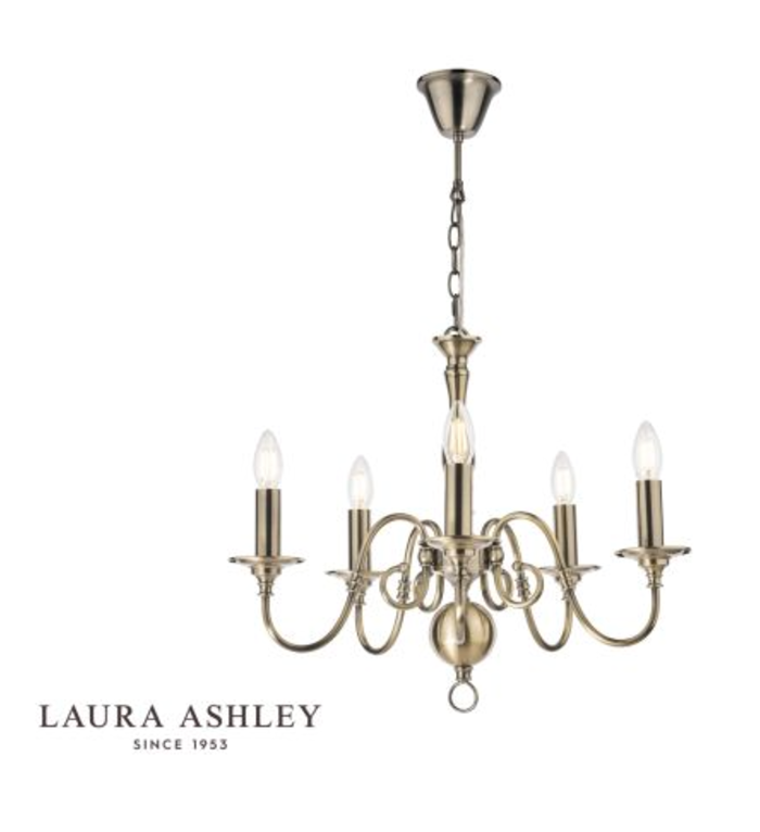 Laura Ashley - Winchester 5lt Pendant, Antique Brass - ID 13553