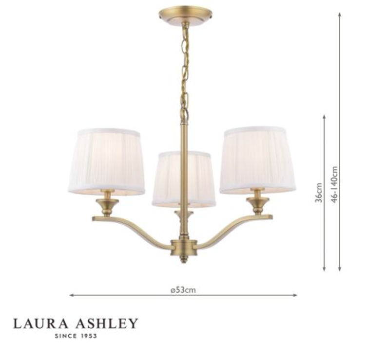 Laura Ashley - Hemsley 3 Light Armed Pendant Matt Antique Brass With Shade - ID 13602