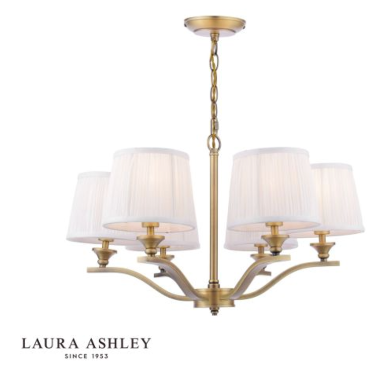 Laura Ashley - Hemsley 6 Light Armed Pendant Matt Antique Brass With Shade - ID 13603