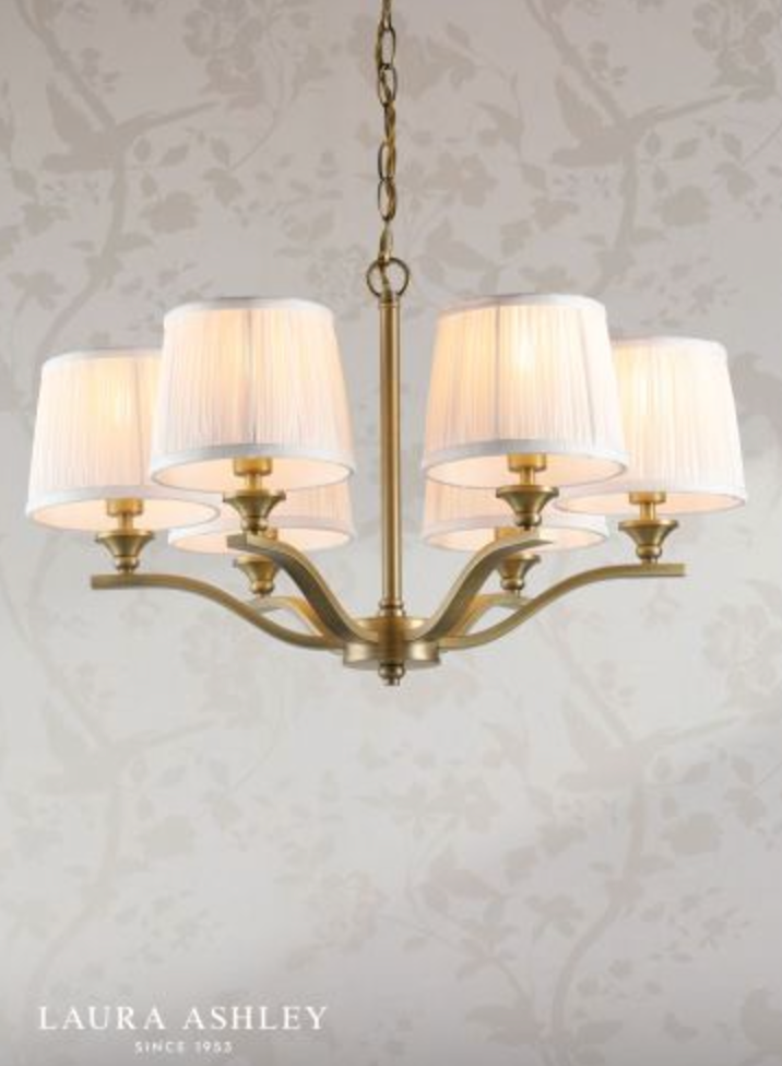 Laura Ashley - Hemsley 6 Light Armed Pendant Matt Antique Brass With Shade - ID 13603