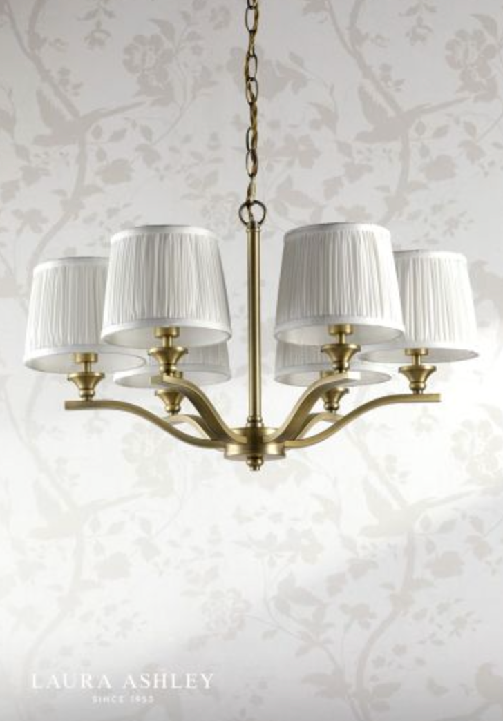 Laura Ashley - Hemsley 6 Light Armed Pendant Matt Antique Brass With Shade - ID 13603