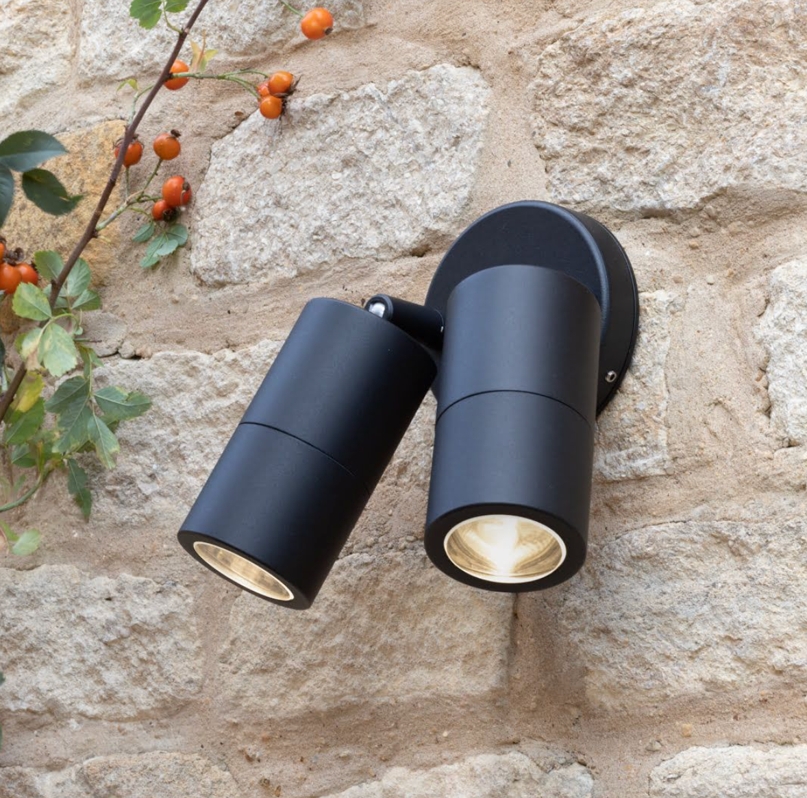 Tyndrum Matt Black Outdoor IP65 Wall Mounted Twin Spot Light ID 9513