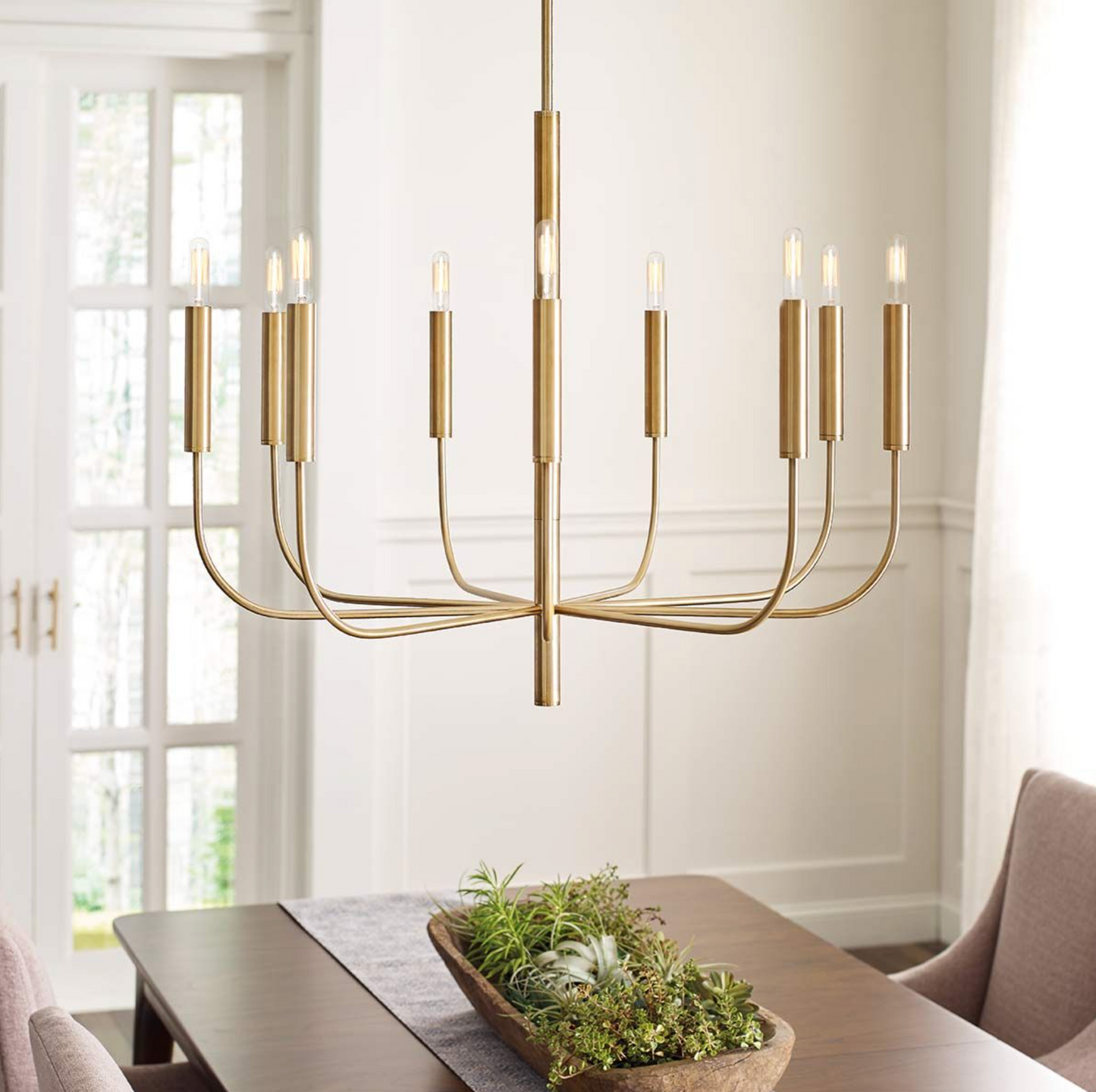 BRI Satin Brass 9 Arm Chandelier - ID 10949