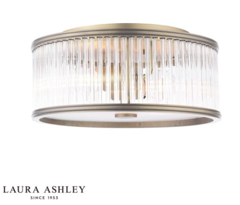 Laura Ashley - Sutton 2 Light Flush, Matt Antique Brass and Ribbed Glass - ID 13631