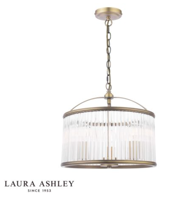 Laura Ashley - Sutton 3 Light Pendant, Matt Antique Brass and Ribbed Glass - ID 13632