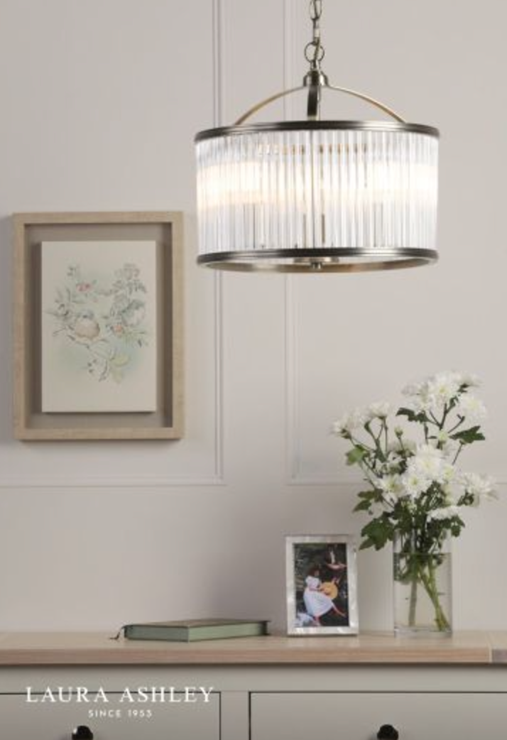 Laura Ashley - Sutton 3 Light Pendant, Matt Antique Brass and Ribbed Glass - ID 13632