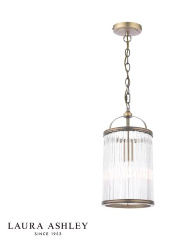 Laura Ashley - Sutton Pendant, Matt Antique Brass and Ribbed Glass - ID 13633