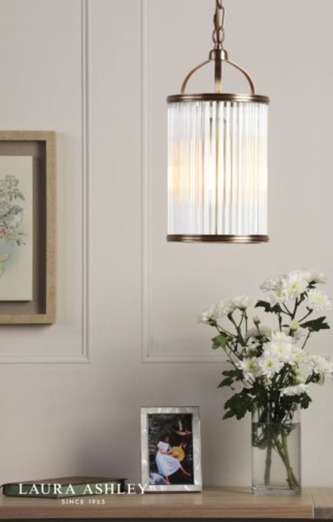 Laura Ashley - Sutton Pendant, Matt Antique Brass and Ribbed Glass - ID 13633