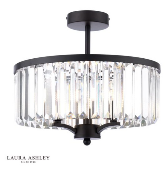 Laura Ashley - Elkwood 3 Light Semi-Flush, Crystal and Black - ID 13635