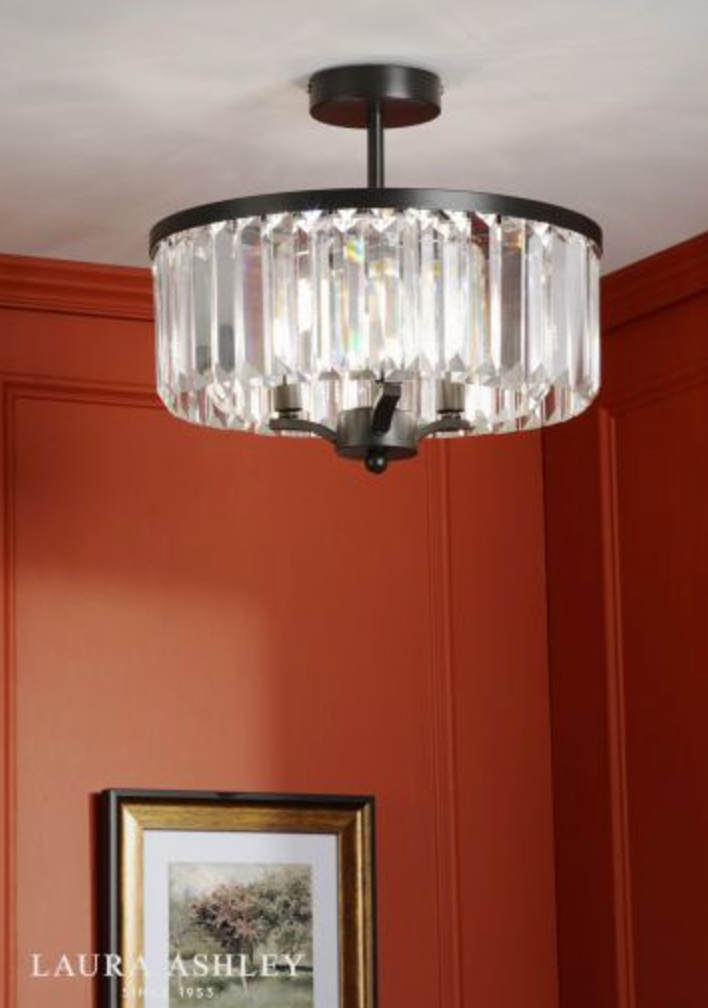 Laura Ashley - Elkwood 3 Light Semi-Flush, Crystal and Black - ID 13635