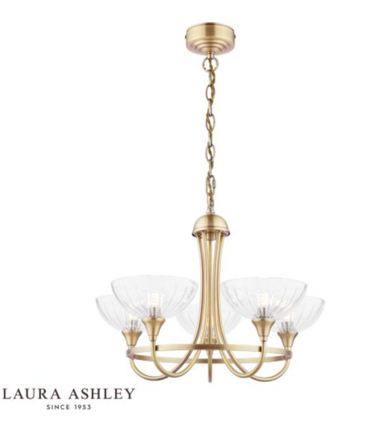 Laura Ashley - Wellham 5 Light Armed Pendant, Antique Brass and Ribbed Glass - ID 13639