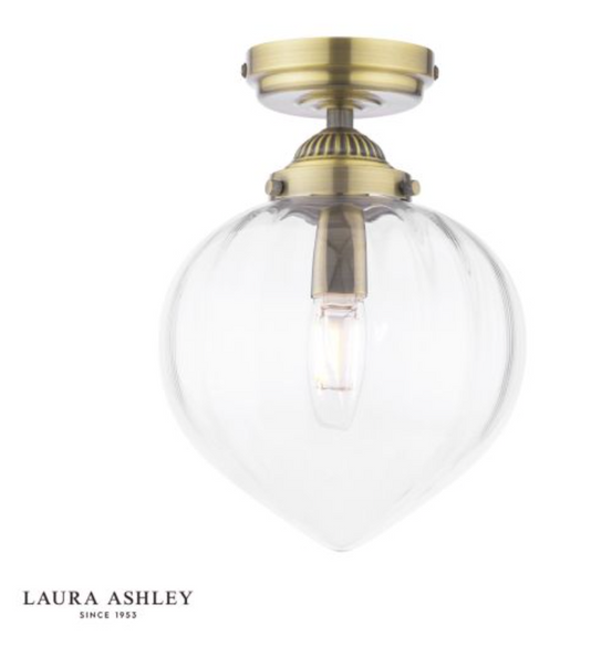 Laura Ashley - Whitham Bathroom Ceiling Light, Antique Brass and Ribbed Glass, IP44 - ID 13642