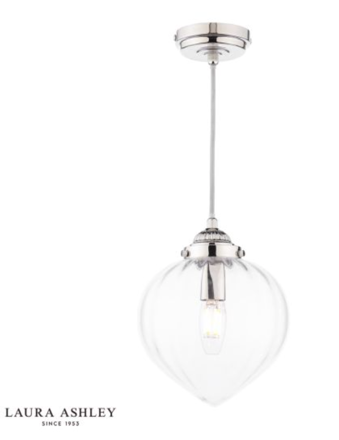 Laura Ashley - Whitham Single Pendant, Polished Nickel and Ribbed Glass - ID 13644