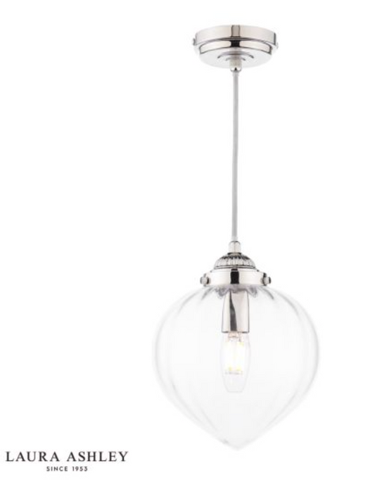 Laura Ashley - Whitham Single Pendant, Polished Nickel and Ribbed Glass - ID 13644