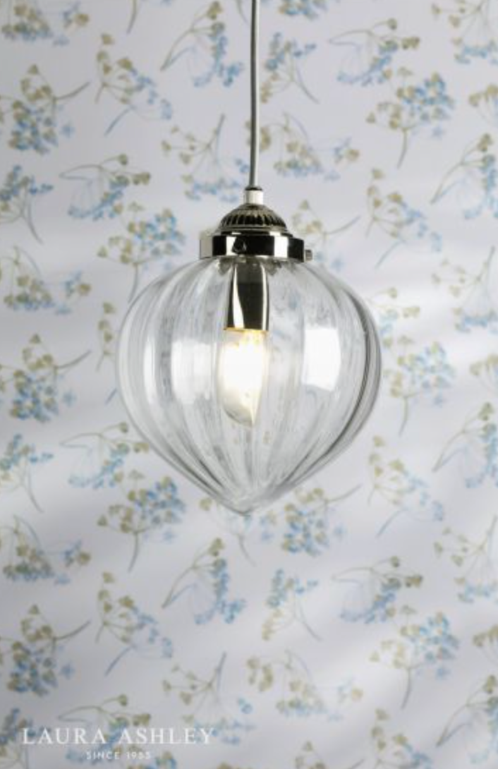 Laura Ashley - Whitham Single Pendant, Polished Nickel and Ribbed Glass - ID 13644