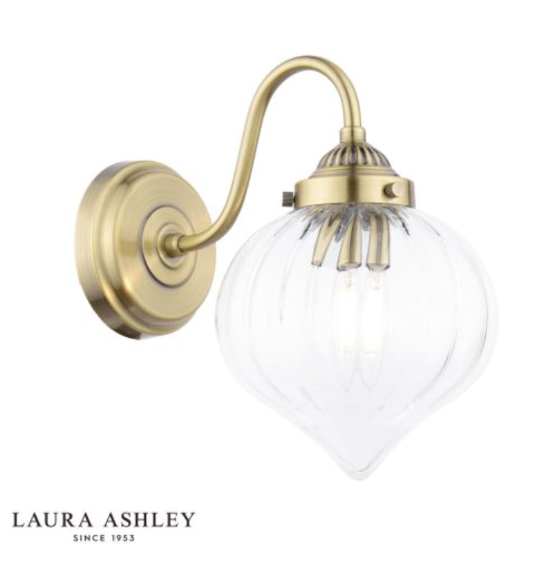 Laura Ashley - Whitham Wall Light, Antique Brass and Ribbed Glass - ID 13645