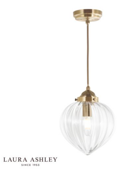 Laura Ashley - Whitham Single Pendant, Antique Brass and Ribbed Glass - ID 13646