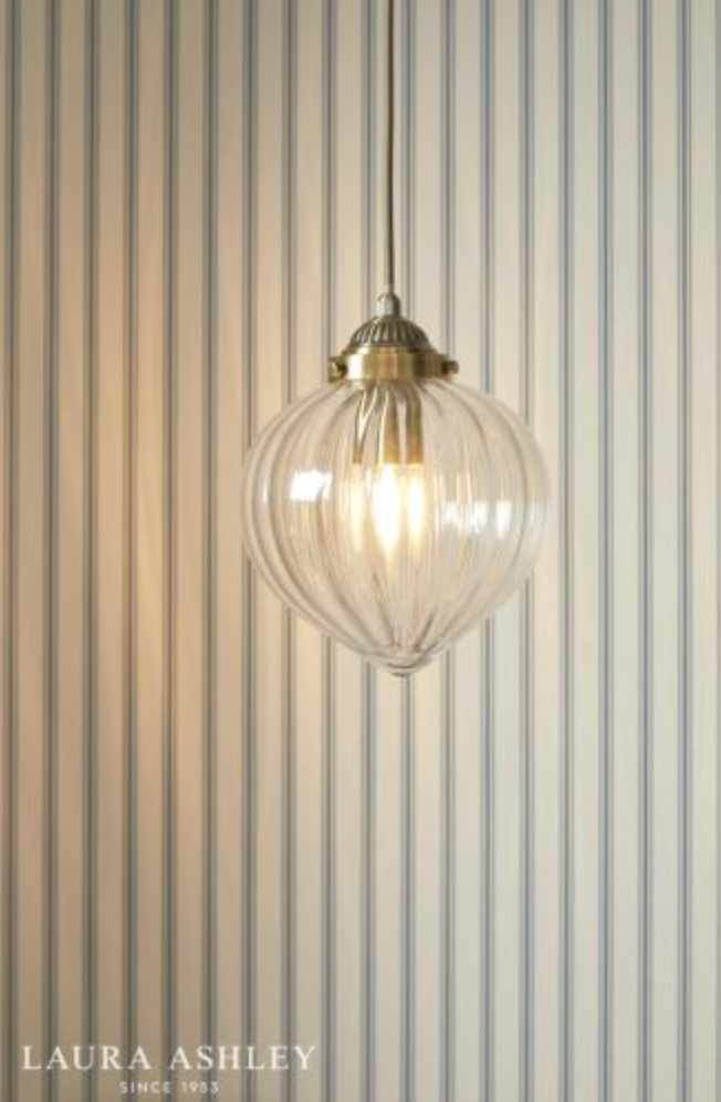 Laura Ashley - Whitham Single Pendant, Antique Brass and Ribbed Glass - ID 13646