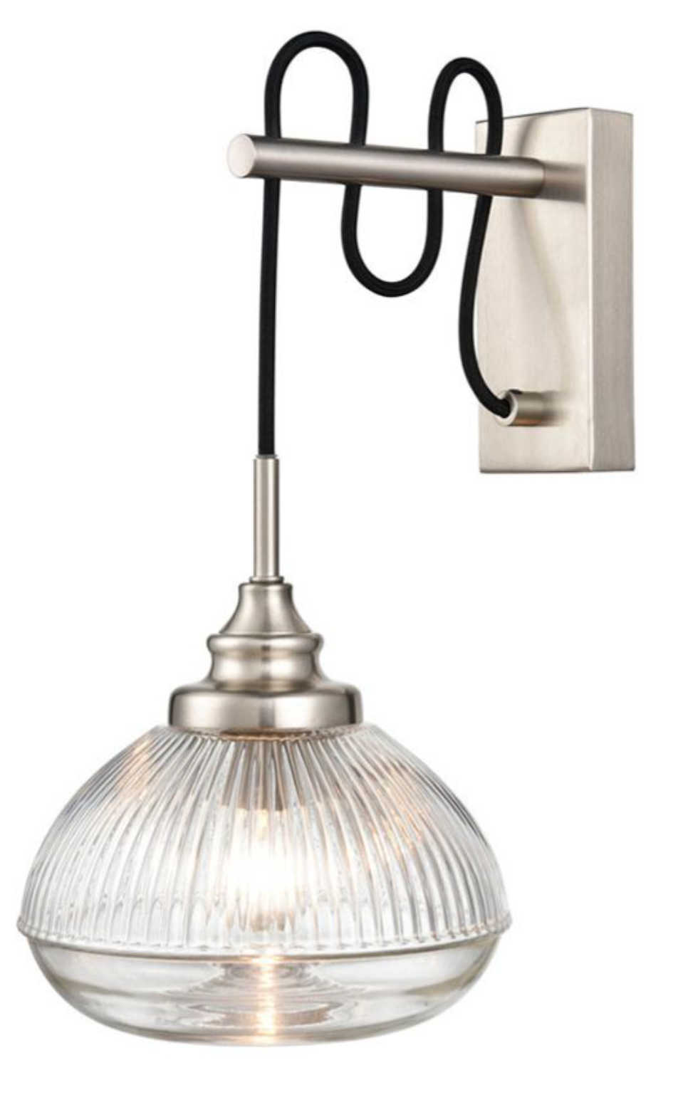 ACO Clear Ribbed Glass & Satin Nickel Single Wall Light - ID 13727