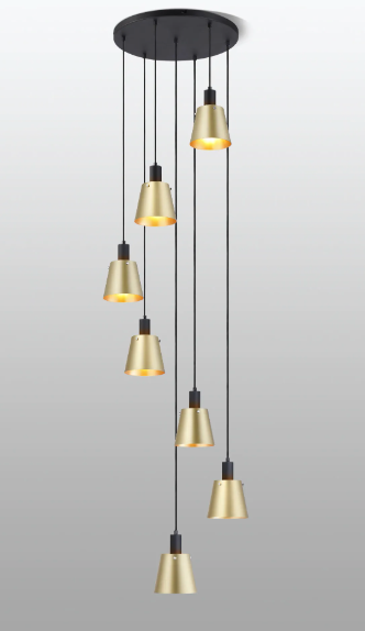 ORE 7 Light Bespoke Stairwell Pendant, Black/Brass/Gold - ID 13777