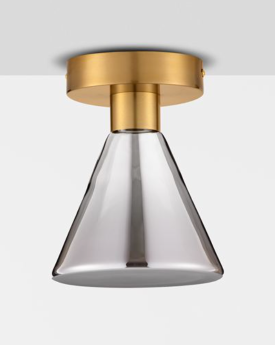 NL Voy Elegant Brass & Smoked Glass Conical Small Semi Flush Ceiling Light ID 13833
