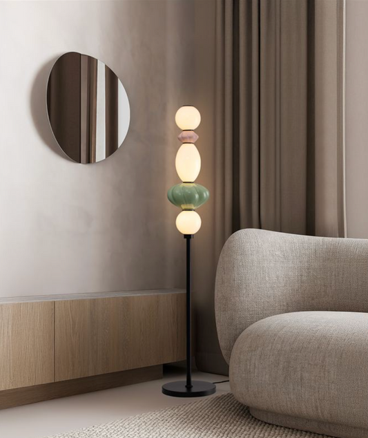 NL Boneta Pink & Green Ceramic & Opal Glass Floor Light - ID 13823