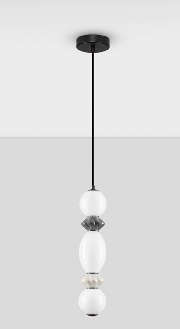 NL Pallin Dark & Light Grey Ceramic & Opal Glass Tall Pendant - ID 13849