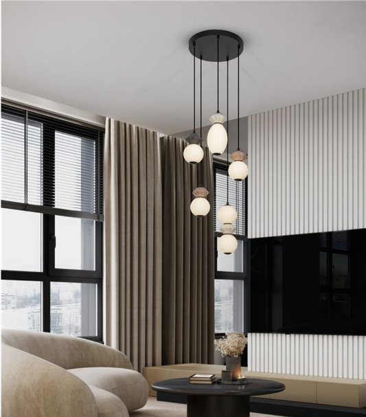 NL Pallin Mocha, Light & Dark Grey Ceramic & Opal Glass 5 Light Multi Pendant - ID 13852