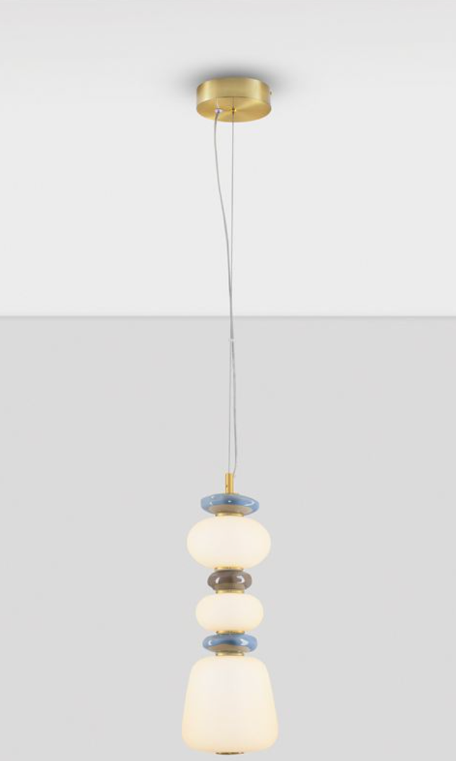 NL Palor Coloured Porcelain & Opal Glass Tall Pendant - ID 13866