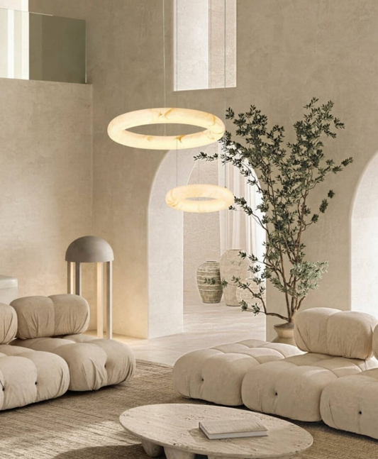 ZAM Alabaster Large Ring Pendant With Satin Brass Ceiling Plate - ID 13888