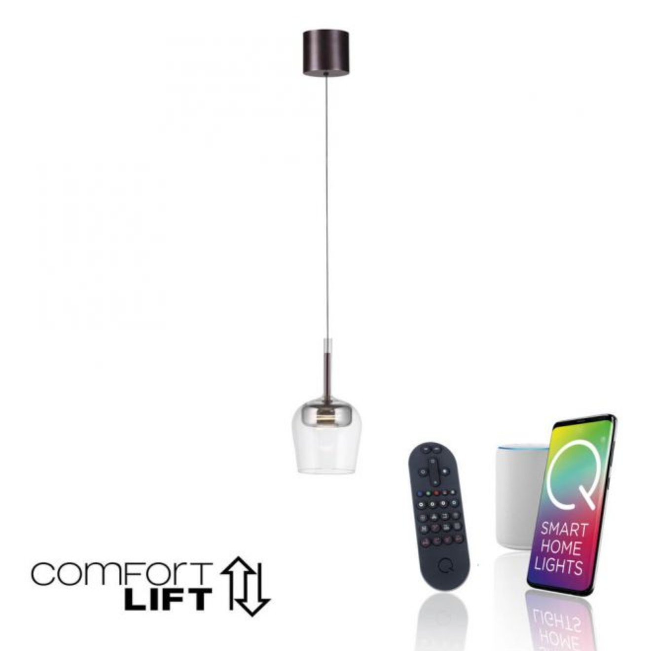 PNL Remote Controlled Raise & Lower Single Pendant Silver - ID 13919