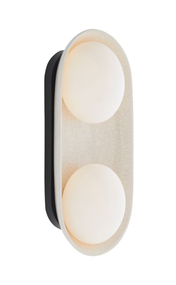 Ceramic Ivory Stained Crackle & Blackened Steel 2 Light Wall -  ID 14016