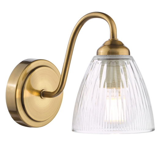 Antique Bronze and Clear Ribbed Glass Wall Light - ID 14022