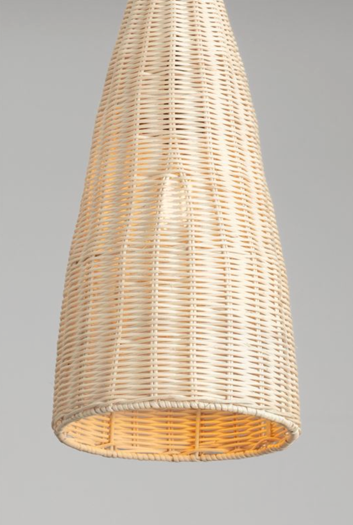 NL Relo rattan mesh pendant natural finish, black conical ceiling canopy & black cable