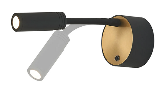 INS ID 14145 rechargeable wall mounted reading light black & brass, remote control, adjustable colour temp