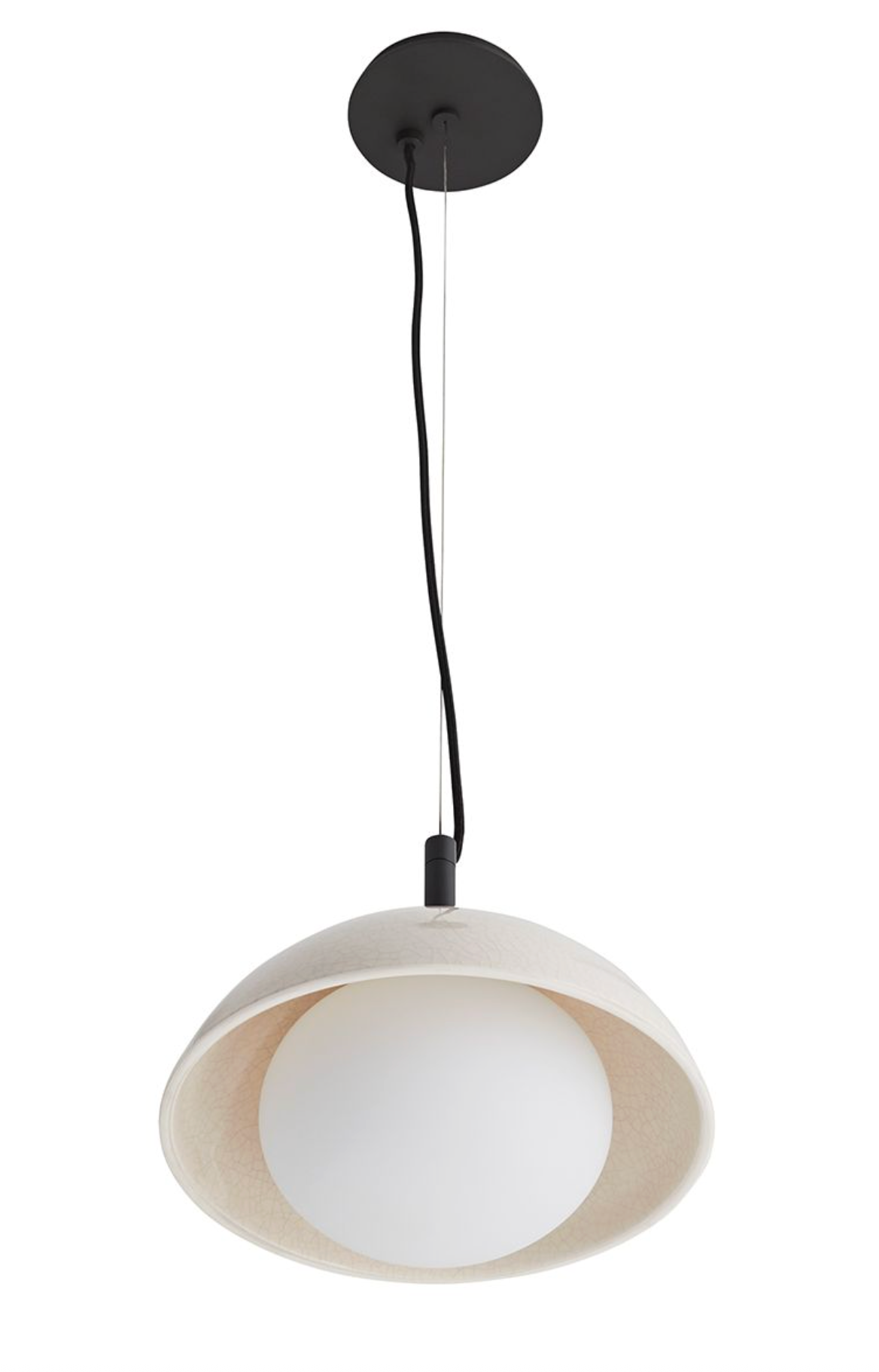 EFL Ceramic Ivory Stained Crackle & Blackened Steel Pendant Light - ID 14257