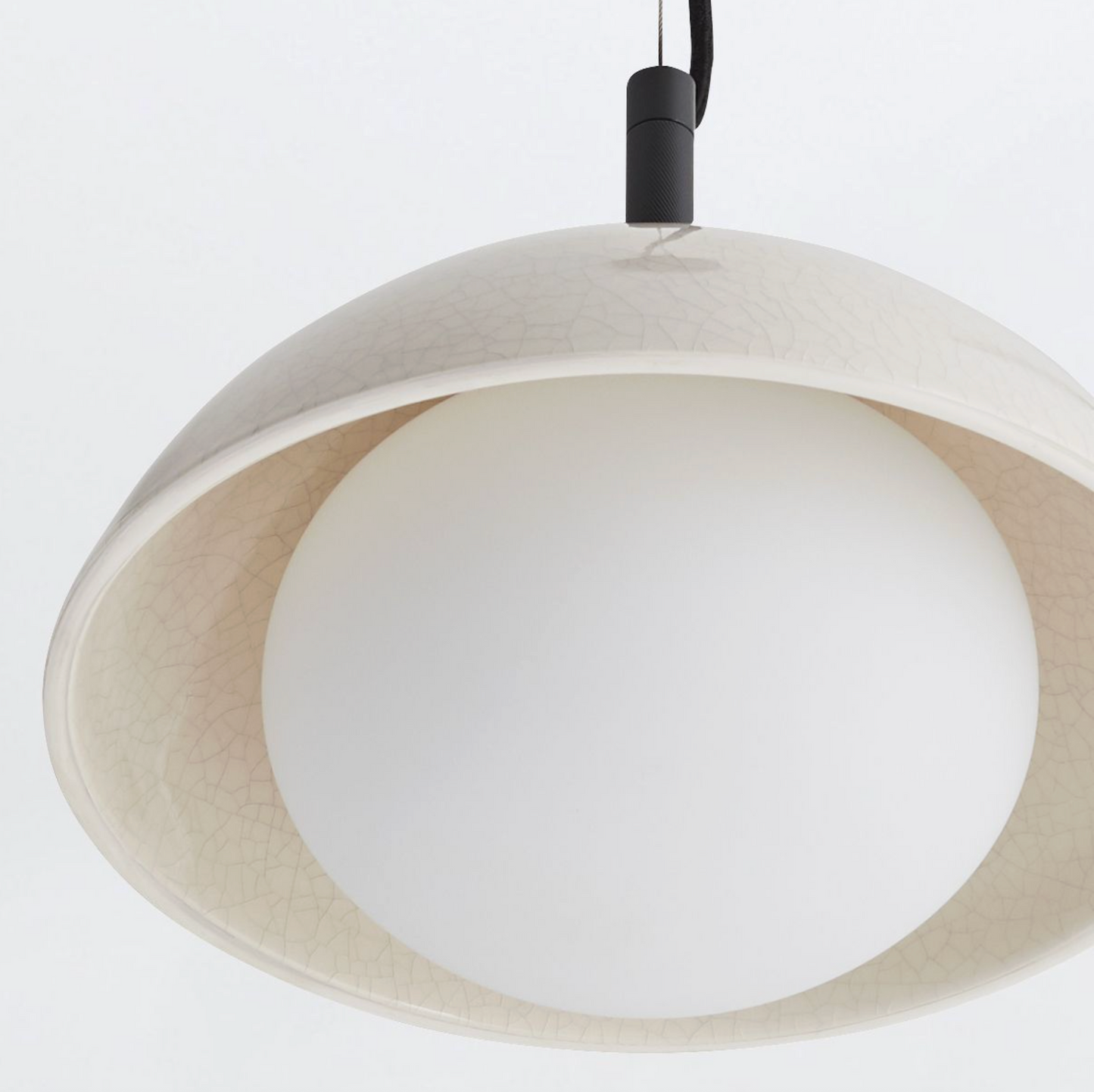EFL Ceramic Ivory Stained Crackle & Blackened Steel Pendant Light - ID 14257