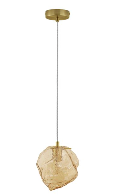 NL Irregular Amber Glass & Satin Brass Pendant - ID 14292