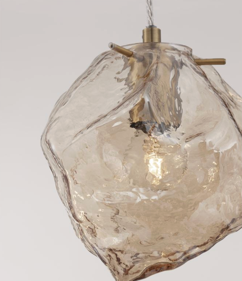 NL Irregular Amber Glass & Satin Brass Pendant - ID 14292
