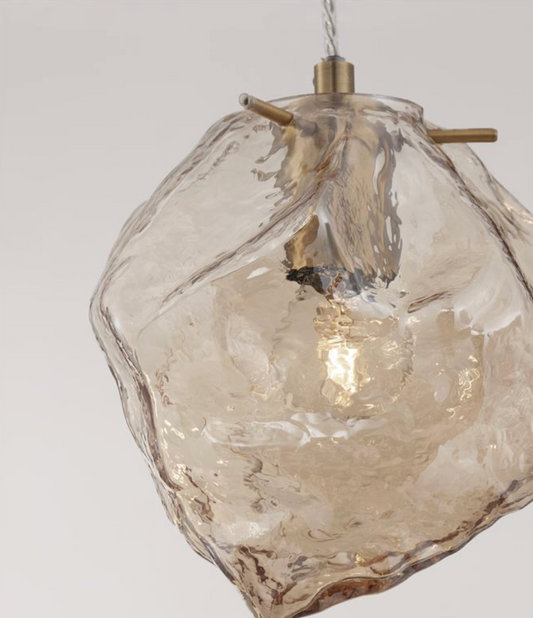 NL Irregular Amber Glass & Satin Brass Pendant - ID 14292