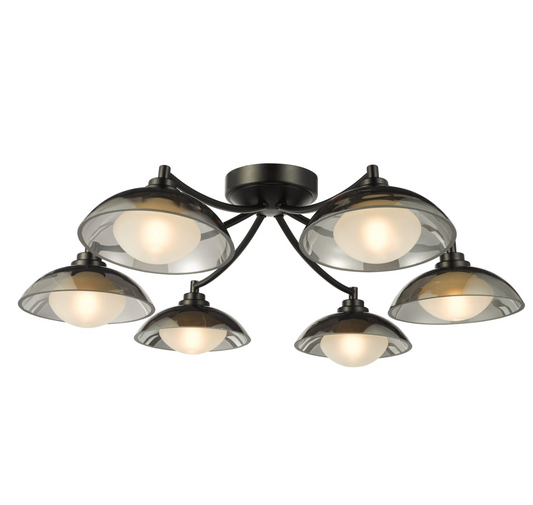 6 Light Semi-Flush Satin Black and Smoked Glass - ID 14283-V2