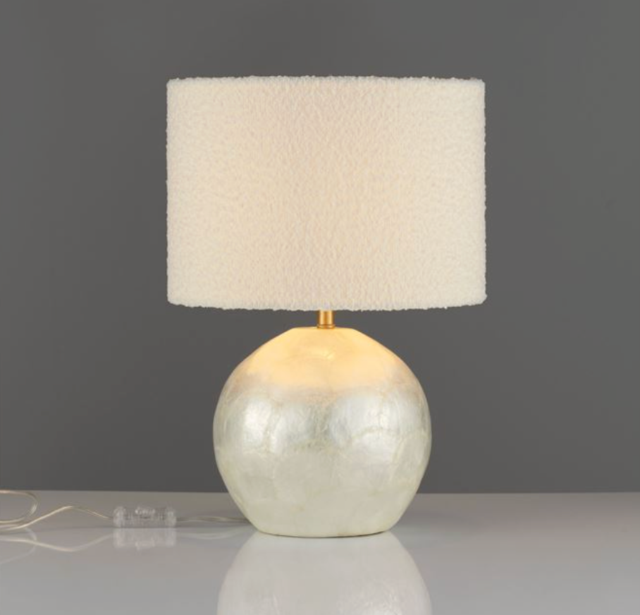 NL Orar White Capiz Table Light With Textured Cream Fabric Shade - ID 14431