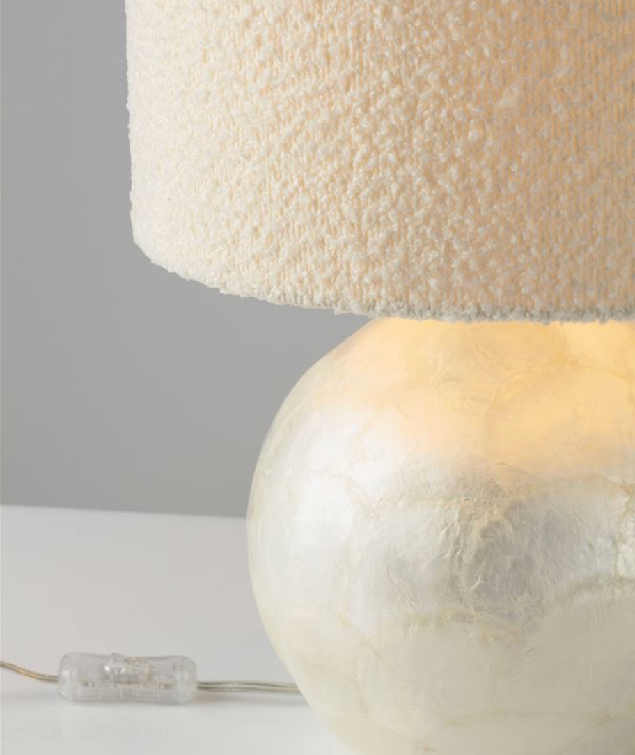 NL Orar White Capiz Table Light With Textured Cream Fabric Shade - ID 14431