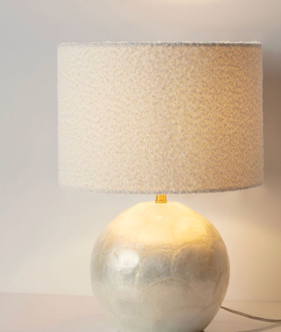 NL Orar White Capiz Table Light With Textured Cream Fabric Shade - ID 14431