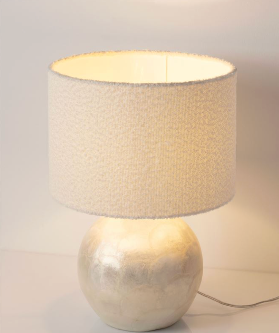 NL Orar White Capiz Table Light With Textured Cream Fabric Shade - ID 14431