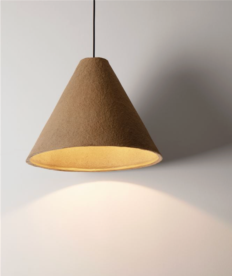NL Joeller Oak Papier-Mâché Conical Pendant 45cm Diameter - ID 14456